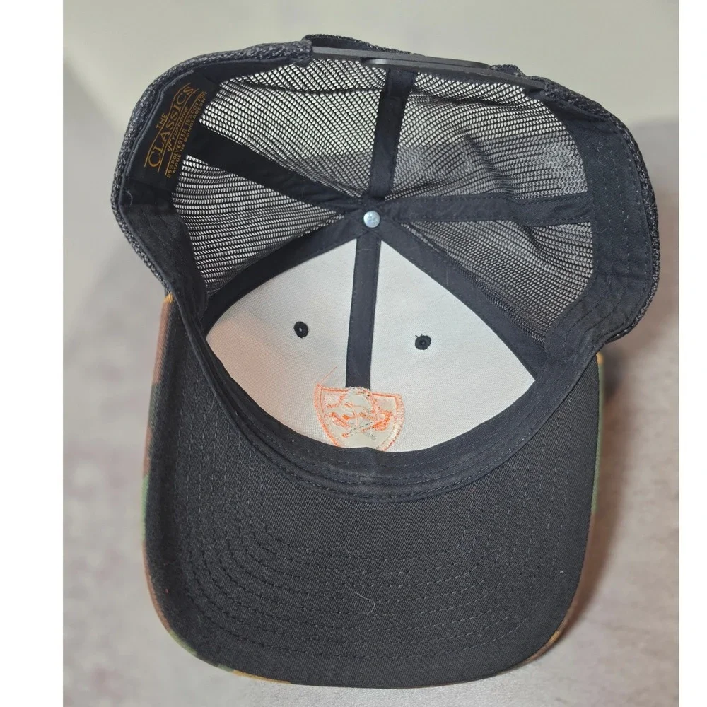 Yupoong The Classics Mens Camo Trucker Hat Orange‎ Shield Logo Snapback Cap